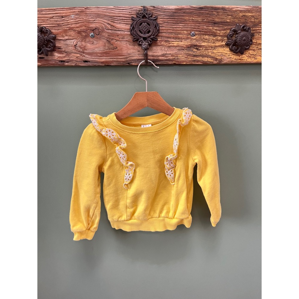 Janie and Jack Girls Yellow Eyelet Ruffle Sweatshirt Pullover Size 5 Long Sleeve